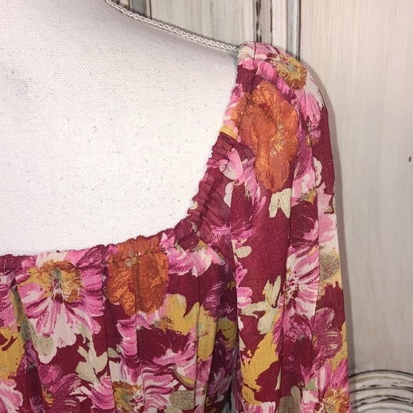 WAYF Beautiful Multi Color Sheer Square Neck Long Puff Sleeve Blouse Size XS - Picture 6 of 10